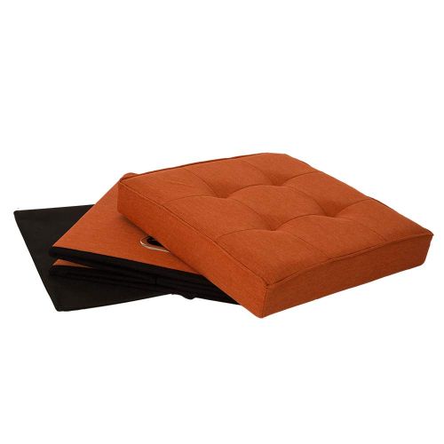  Glitzhome Foldable Linen Cube Storage Ottoman with Padded Seat (Orange Set of 2)