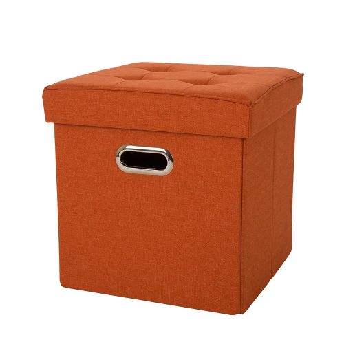  Glitzhome Foldable Linen Cube Storage Ottoman with Padded Seat (Orange Set of 2)