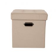Glitzhome Foldable Linen Storage Ottoman Storage Cubes with Padded Seat Foot Rest, Cream