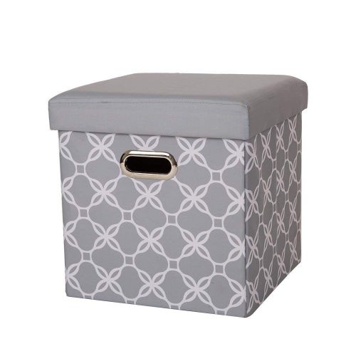  Glitzhome Foldable Linen Storage Ottoman Storage Cubes with Padded Seat Foot Rest, Cream