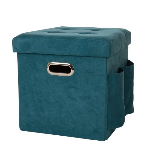  Glitzhome Foldable Linen Storage Ottoman Storage Cubes with Padded Seat Foot Rest, Cream