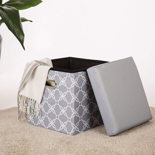  Glitzhome Foldable Linen Storage Ottoman Storage Cubes with Padded Seat Foot Rest, Cream