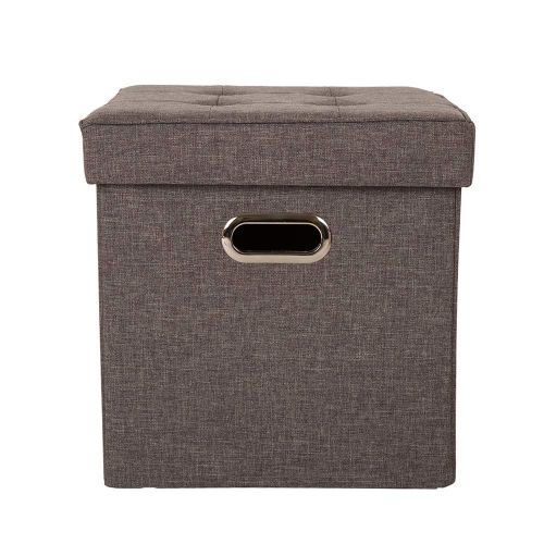  Glitzhome Foldable Linen Storage Ottoman Storage Cubes with Padded Seat Foot Rest, Cream