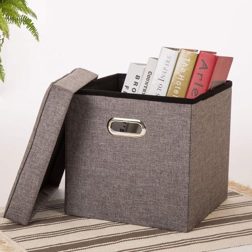  Glitzhome Foldable Linen Storage Ottoman Storage Cubes with Padded Seat Foot Rest, Cream