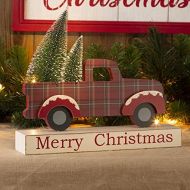 glitzhome Vintage Christmas Table Centerpiece Merry Christmas Wooden Pickup Truck Decor with Tree Country Christmas Decor for Fireplace Mantle, 12.81 Inches