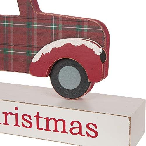  glitzhome Vintage Christmas Table Centerpiece Merry Christmas Wooden Pickup Truck Decor with Tree Country Christmas Decor for Fireplace Mantle, 12.81 Inches