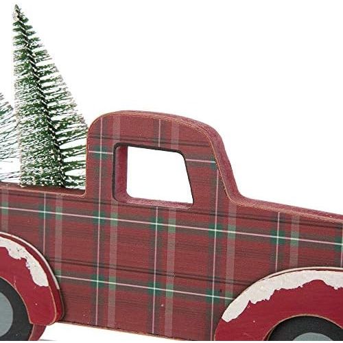  glitzhome Vintage Christmas Table Centerpiece Merry Christmas Wooden Pickup Truck Decor with Tree Country Christmas Decor for Fireplace Mantle, 12.81 Inches