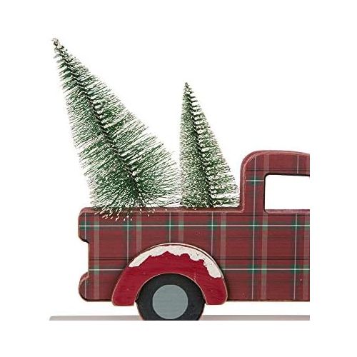  glitzhome Vintage Christmas Table Centerpiece Merry Christmas Wooden Pickup Truck Decor with Tree Country Christmas Decor for Fireplace Mantle, 12.81 Inches