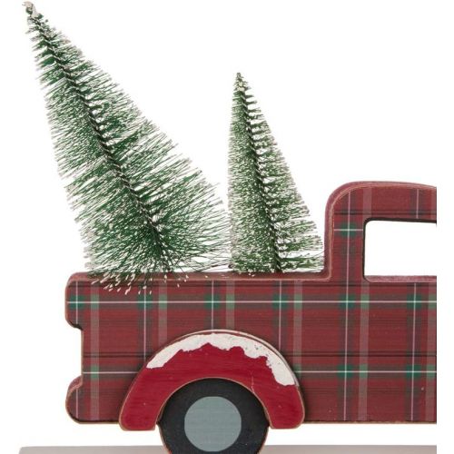  glitzhome Vintage Christmas Table Centerpiece Merry Christmas Wooden Pickup Truck Decor with Tree Country Christmas Decor for Fireplace Mantle, 12.81 Inches