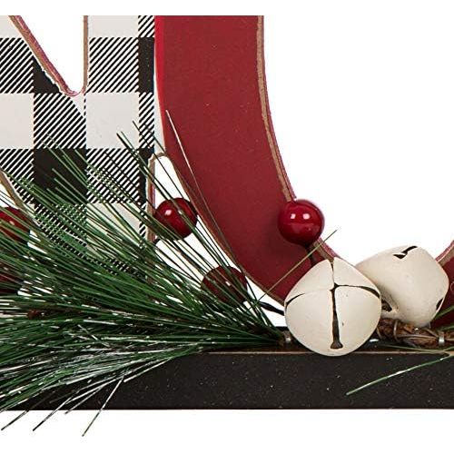  glitzhome Joy Noel Christmas Centerpiece Table Decorations Set of 2 Wooden Plaid Joy Noel Decorative Display Sign on Table Fireplace Christmas Table Decor Rustic Xmas Desk Decor fo