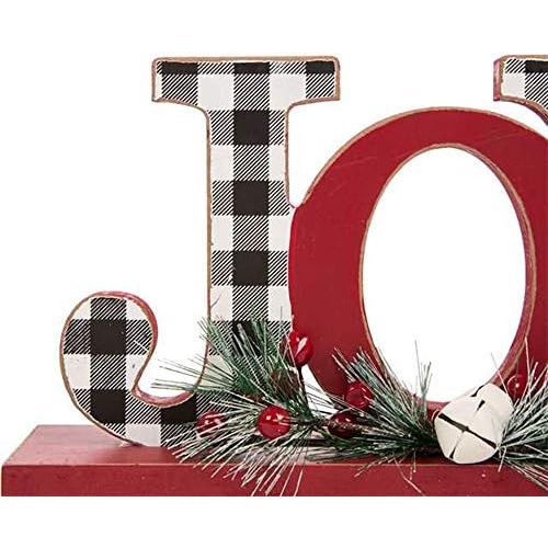  glitzhome Joy Noel Christmas Centerpiece Table Decorations Set of 2 Wooden Plaid Joy Noel Decorative Display Sign on Table Fireplace Christmas Table Decor Rustic Xmas Desk Decor fo