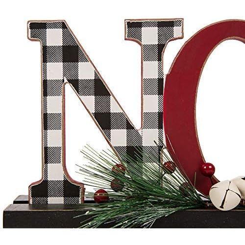  glitzhome Joy Noel Christmas Centerpiece Table Decorations Set of 2 Wooden Plaid Joy Noel Decorative Display Sign on Table Fireplace Christmas Table Decor Rustic Xmas Desk Decor fo