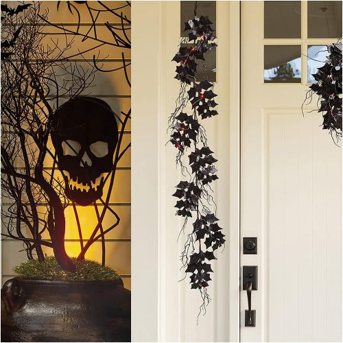  glitzhome 6-ft Lighted Halloween Black Bat Garland for Halloween Party Decorations, Halloween Banner for Halloween Home Decor,Fireplace,Windows,Wall,Door Decorations