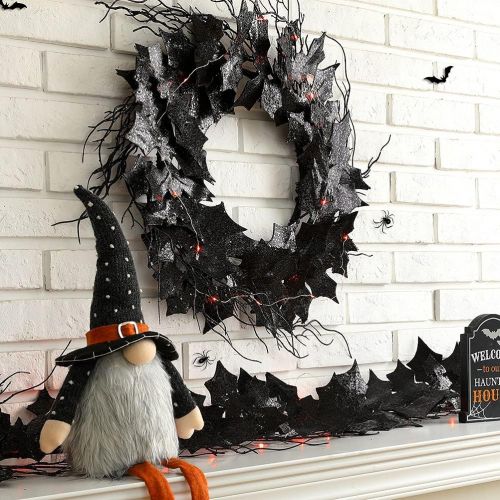  glitzhome 6-ft Lighted Halloween Black Bat Garland for Halloween Party Decorations, Halloween Banner for Halloween Home Decor,Fireplace,Windows,Wall,Door Decorations