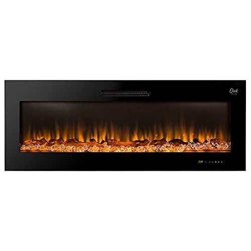  Glitzhome Wall Mounted or Recessed Electric Fireplace with Remote Control Touch Screen - Adjustable 9 Color Flames-Faux Log & Crystal Decorated, 50 Inch, Black - GH20270