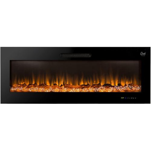  Glitzhome Wall Mounted or Recessed Electric Fireplace with Remote Control Touch Screen - Adjustable 9 Color Flames-Faux Log & Crystal Decorated, 50 Inch, Black - GH20270