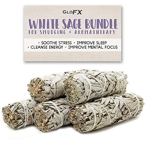  인센스스틱 GloFX White Sage Bundle - 5 Pack - 4 Inches Sustainably Harvested California Smudge Stick Wand for Spiritual Incense Sticks Burning Aromatherapy Energy Cleansing Bundles Healing an