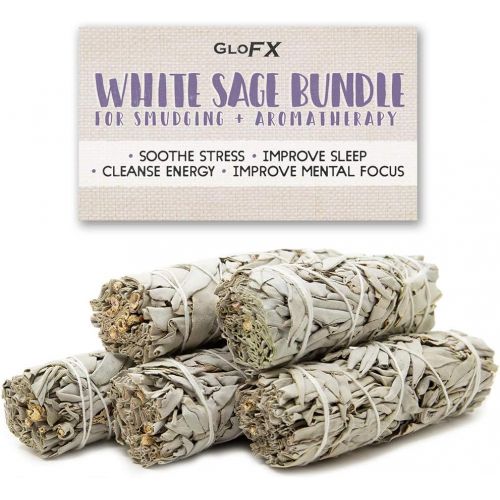  인센스스틱 GloFX White Sage Bundle - 5 Pack - 4 Inches Sustainably Harvested California Smudge Stick Wand for Spiritual Incense Sticks Burning Aromatherapy Energy Cleansing Bundles Healing an