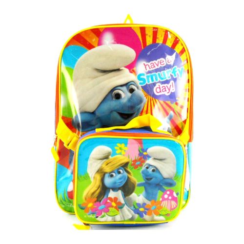  Global Design Concepts The Smurfs 16 Inch Backpack with Lunch Bag Set - Have a Smurfy Day