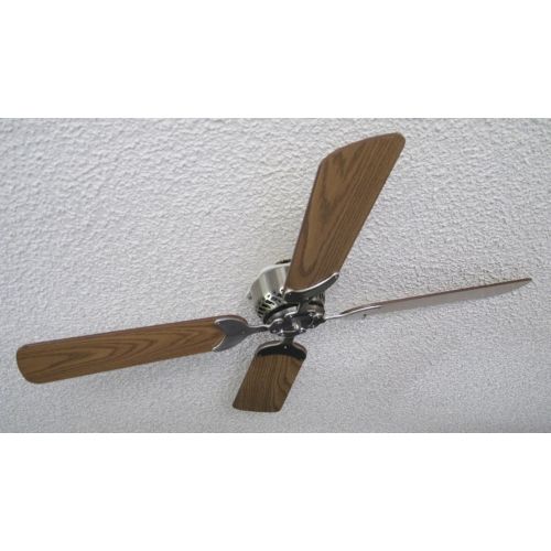  Global Electric 42-inch DC 12V Non-Brush Ceiling Fan for RV, Brushed Nickel with Wall Control, OakLight Oak Reversible Blades