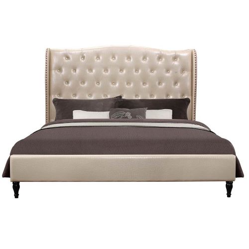  Global Furniture USA 8856-CHAMP-QB UPHOLSTERED Mirror Queen Bed Champagne