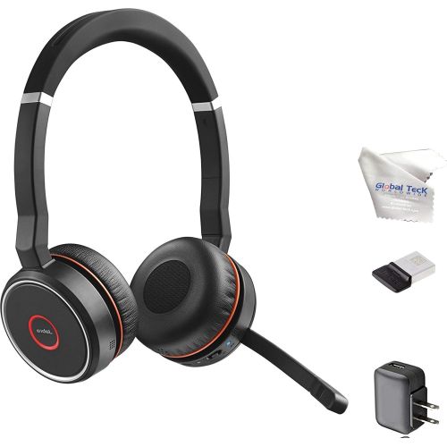  Global Teck Worldwide Jabra Evolve 75 Bluetooth Headset Bundle, Wall Charger, USB Dongle 7599-832-109-B, Pc, Mac, Compatible for Dragon, Softphones, Mobile, Tablet, Microsoft Certified, Skype, Cisco, Av