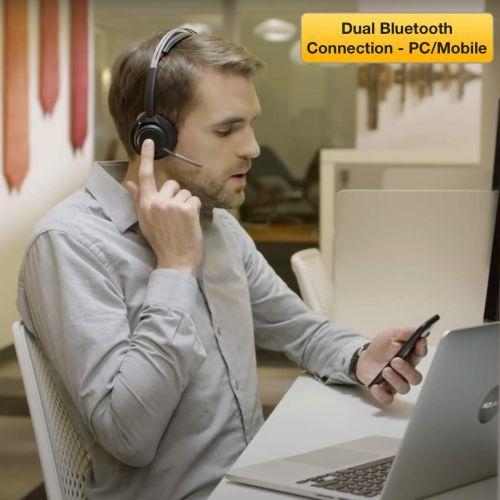  Global Teck Worldwide GTW Voyager Focus UC B825 Bluetooth Headphones with Microphone 202652-01-BC, Bluetooth USB Dongle, Smartphones, PC, MAC, Tablet - Zoom, Teams, Skype, Fuze, RingCentral, Combo USB P