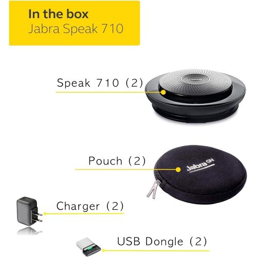  Global Teck Worldwide Jabra Bluetooth Speakerphone Speak 710, 2pk Bundle, Set of 2 Speakers, Compatible with USB, Pc, Mac, Bluetooth Devices, Voice & Video Apps - Zoom, Skype, Teams Version (Deluxe MS B