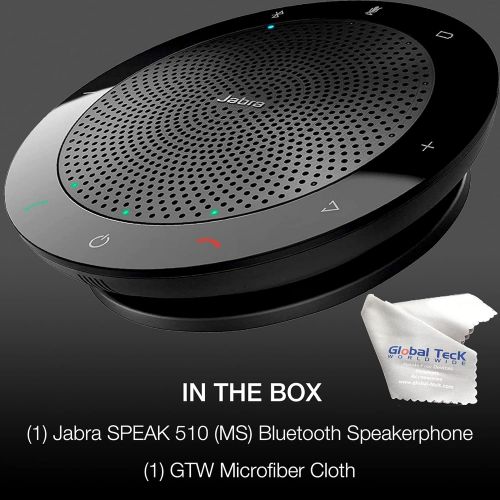  Global Teck Worldwide Jabra 510 Speak Bluetooth Speakerphone- PC, MAC, Tablet, Smartphone Compatible, MS Teams Skype Version 7510-109 - Global Teck Bonus Microfiber Cloth