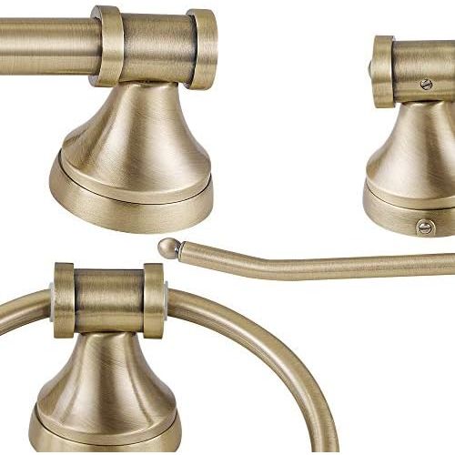  Globe Electric 51381 Parker 5-Piece All-In-One Bathroom Set, 3-Light Vanity, Bar, Towel Ring, Robe Hook, Toilet Paper, Antique Brass