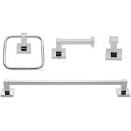 Globe Electric Finn 4-Piece Bathroom Hardware Accessory Kit, Polished Chrome, Bar, Towel Ring, Robe Hook, Toilet Paper Holder 51368