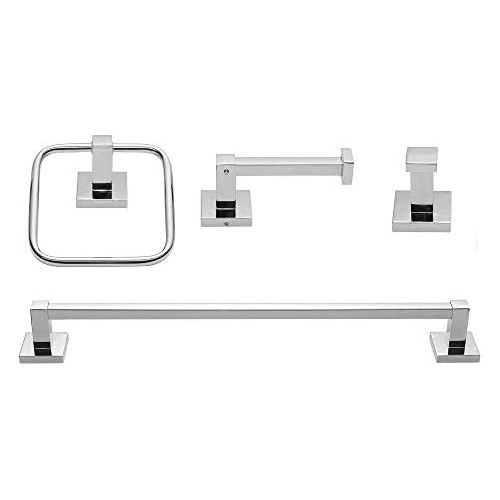  Globe Electric Finn 4-Piece Bathroom Hardware Accessory Kit, Polished Chrome, Bar, Towel Ring, Robe Hook, Toilet Paper Holder 51368