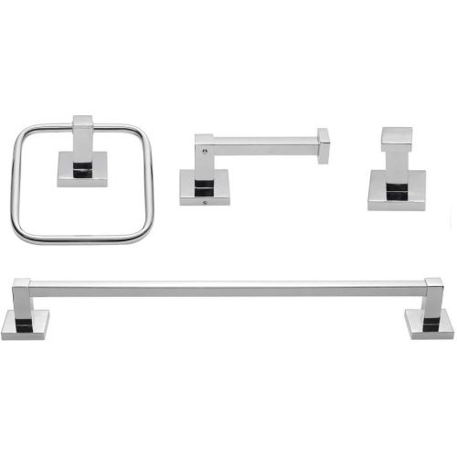  Globe Electric Finn 4-Piece Bathroom Hardware Accessory Kit, Polished Chrome, Bar, Towel Ring, Robe Hook, Toilet Paper Holder 51368