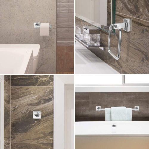  Globe Electric Finn 4-Piece Bathroom Hardware Accessory Kit, Polished Chrome, Bar, Towel Ring, Robe Hook, Toilet Paper Holder 51368