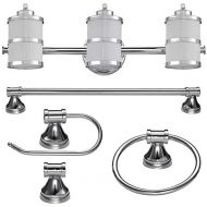Globe Electric 51285 Kennewick 5-Piece All-In-One Bath Set, Polished Chrome Finish, 3-Light Vanity Light, Towel Bar, Towel Ring, Toilet Paper Holder, Robe Hook