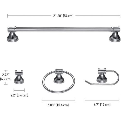  Globe Electric 51285 Kennewick 5-Piece All-In-One Bath Set, Polished Chrome Finish, 3-Light Vanity Light, Towel Bar, Towel Ring, Toilet Paper Holder, Robe Hook