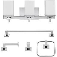 Globe Electric 59221 Finn 5-Piece All-in-One Bath Set, 3-Light Vanity, Bar, Towel Ring, Robe Hook, Toilet Paper Holder, 8.07, Polished Chrome