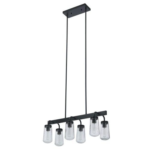  Globe Electric 44243 Tyson Outdoor/Indoor 6-Light Chandelier, Matte Black with Clear Seeded Glass Shades