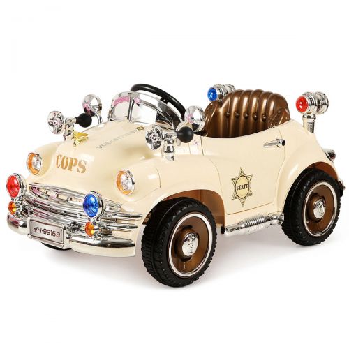  Globe House Products GHP 66-Lbs Max Load Beige Plastic Kids Ride On Police Toy Car with Opening Doors