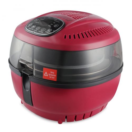  Globe House Products GHP 6-Liter Fryer Pan Capacity 1200W Red Electric Air Fryer Rotisserie with Basket