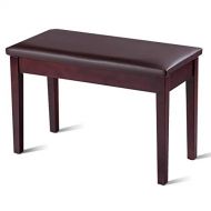 Globe House Products GHP 360-Lbs Capacity Brown PU Leather & Solid Wood Padded Duet Keyboard Piano Bench