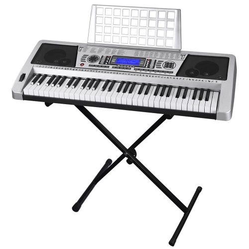  Globe House Products GHP 61-Key 3-Lesson Mode Electronic Piano Keyboard with Music Notes Stand & X-Stand