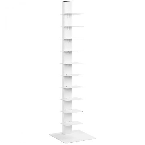  Globe House Products GHP 15.5x15.5x59.0 White Steel Compact 11-Tier Wide Base White Spine Bookshelf