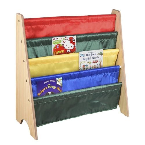  Globe House Products GHP Smooth Cambered Edges Wooden Kids Book Storage Shelf with Multicolored Canvas