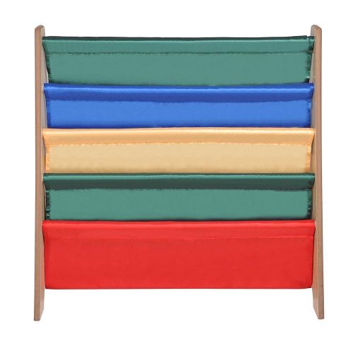  Globe House Products GHP Original Wood Kids Pocket Canvas Book Shelf Sling Storage with 2 Side Boards