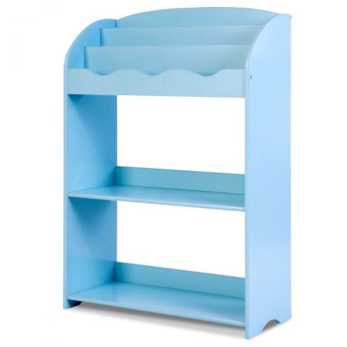  Globe House Products GHP 24.5x11x35.5 Blue MDF Bedroom Kids Bookshelf w 3-Tier Shelves & Smooth Edges