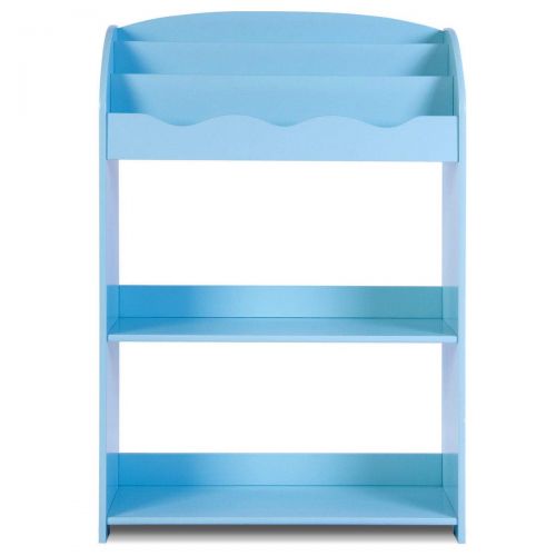  Globe House Products GHP 24.5x11x35.5 Blue MDF Bedroom Kids Bookshelf w 3-Tier Shelves & Smooth Edges