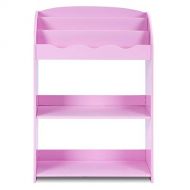 Globe House Products GHP 24.5x11x35.5 Pink MDF Bedroom Kids Bookshelf w 3-Tier Shelves & Smooth Edges