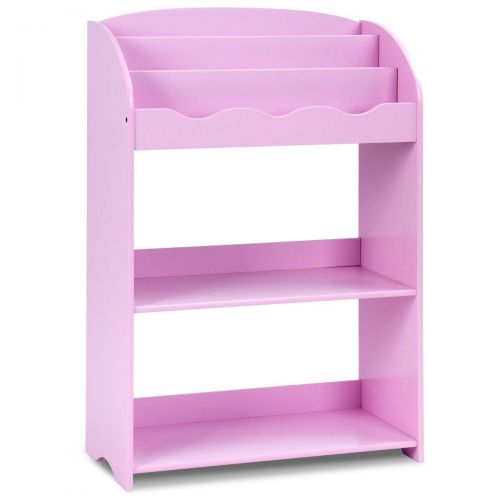  Globe House Products GHP 24.5x11x35.5 Pink MDF Bedroom Kids Bookshelf w 3-Tier Shelves & Smooth Edges