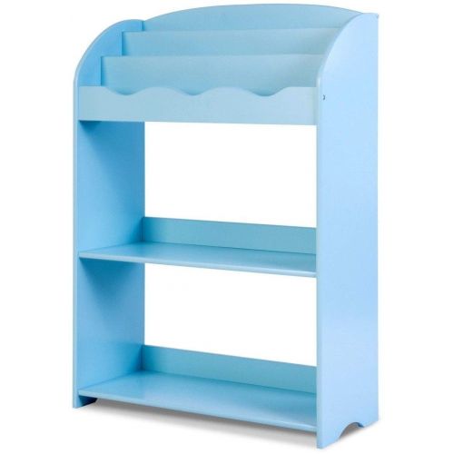  Globe House Products GHP 24.5x11x35.5 Blue MDF P2 Non-Toxic Smooth Edges 3-Tier Shelf Kids Bookshelf